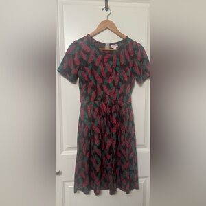 LuLaRoe Dress With Red & Green Feather Patrern